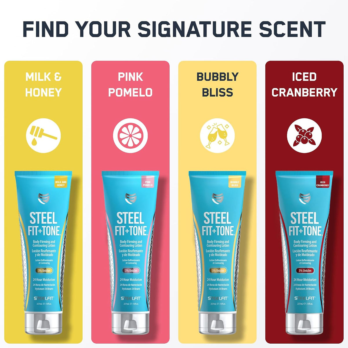 SteelFit Firming Body Lotion - Contouring & Skin Tightening Cream for Body | Firm & Tone Cellulite Remover for Legs Belly & Saggy Skin - Nourishing & Soothing with Shea & Cocoa Butter - Milk & Honey