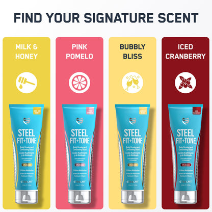 SteelFit Firming Body Lotion - Contouring & Skin Tightening Cream for Body | Firm & Tone Cellulite Remover for Legs Belly & Saggy Skin - Nourishing & Soothing with Shea & Cocoa Butter - Milk & Honey