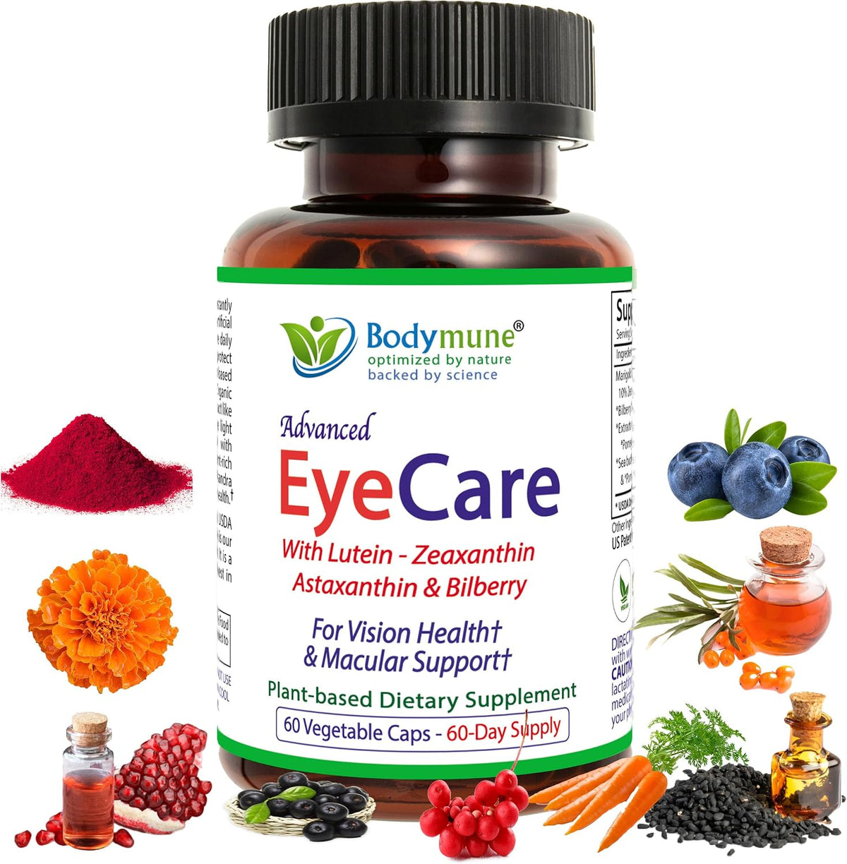 Bodymune EyeCare with Astaxanthin, Lutein & Zeaxanthin Advanced Eye Health Supplement – Supports Retina Health, Dry Eyes & Vision Clarity – 60 Capsules – Plant-Based & Non-GMO, Vegan, Gluten-Fre