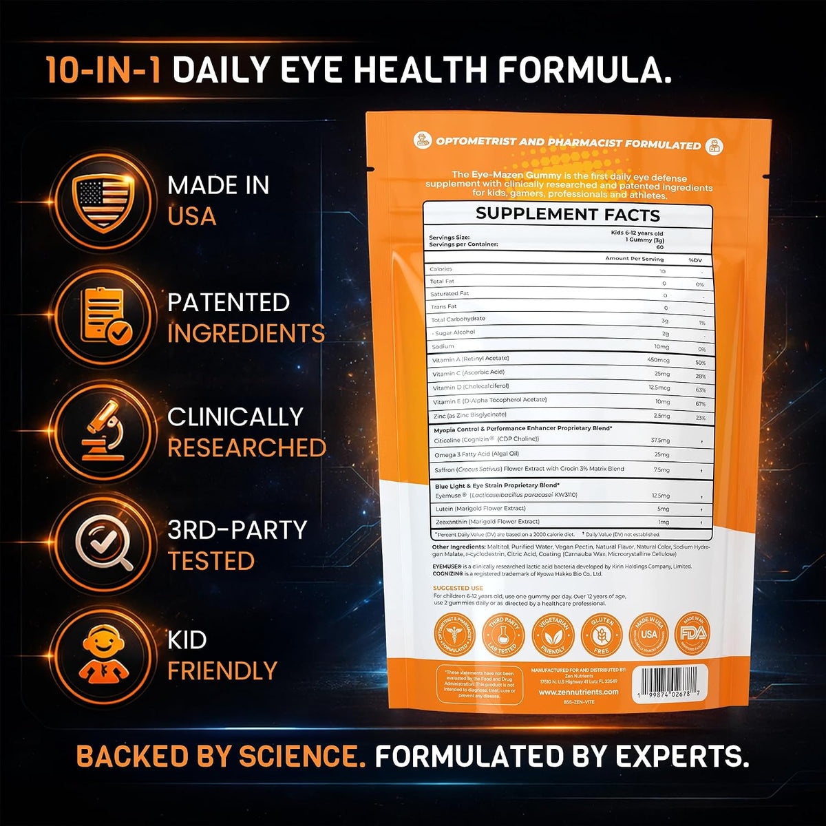 The Eye-Mazen Kids Gummy Eye Vitamins for Vision and Eye Health - Lutein and Zeaxanthin Supplements for Eyes with Omega 3 & Vitamin A - Eye Supplements for Kids