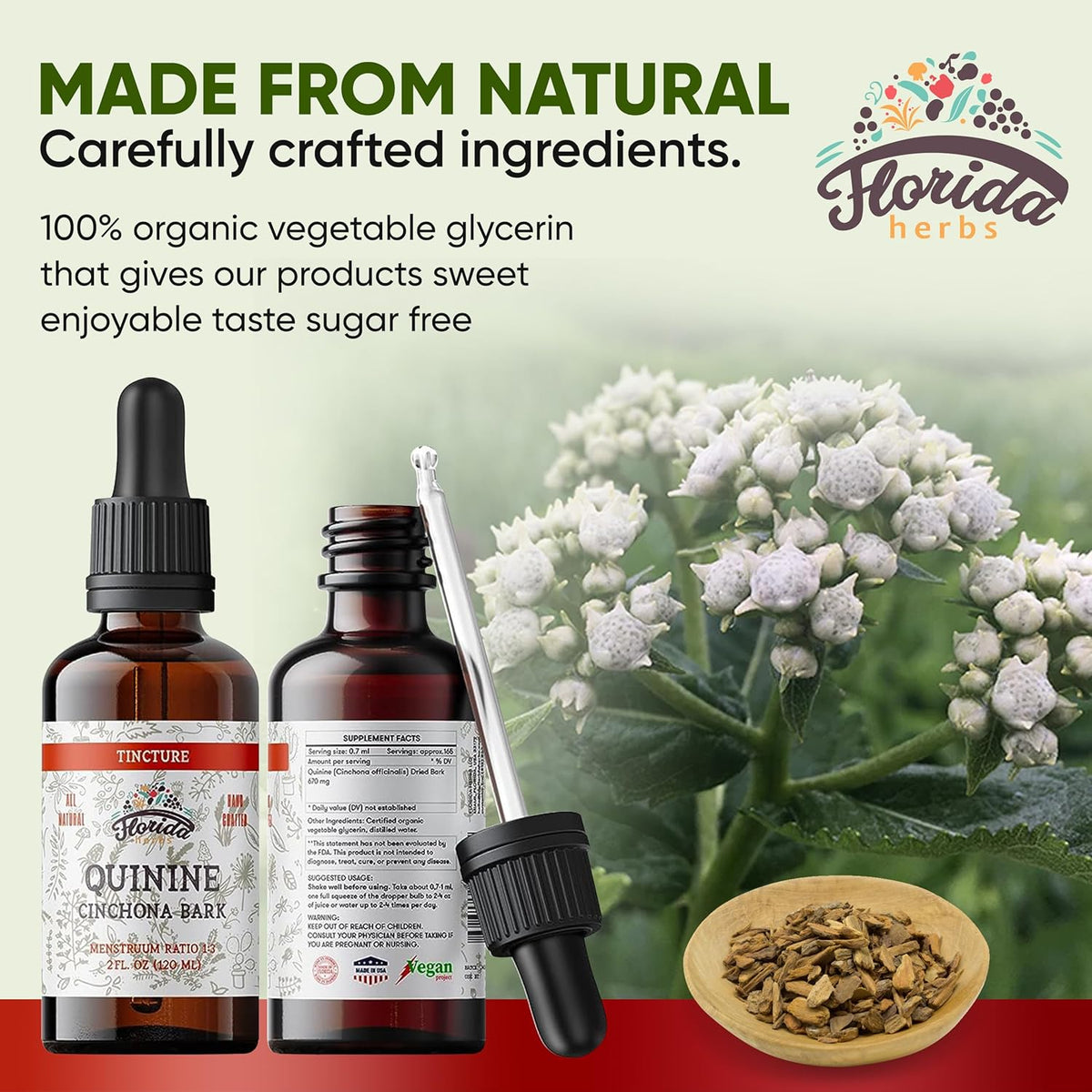 Quinine Tincture Extract, Quinine Liquid (Cinchona officinalis) Dried Bark Herbal Supplement- Non GMO Gluten Free in Cold-Pressed Vegetable Glycerine 670 mg (2 oz)