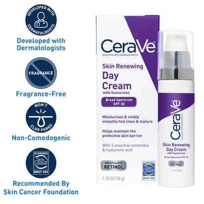 CeraVe Anti-Aging Face Cream SPF 30, Anti-Wrinkle Retinol Cream with Hyaluronic Acid and Ceramides, 1.76 oz
