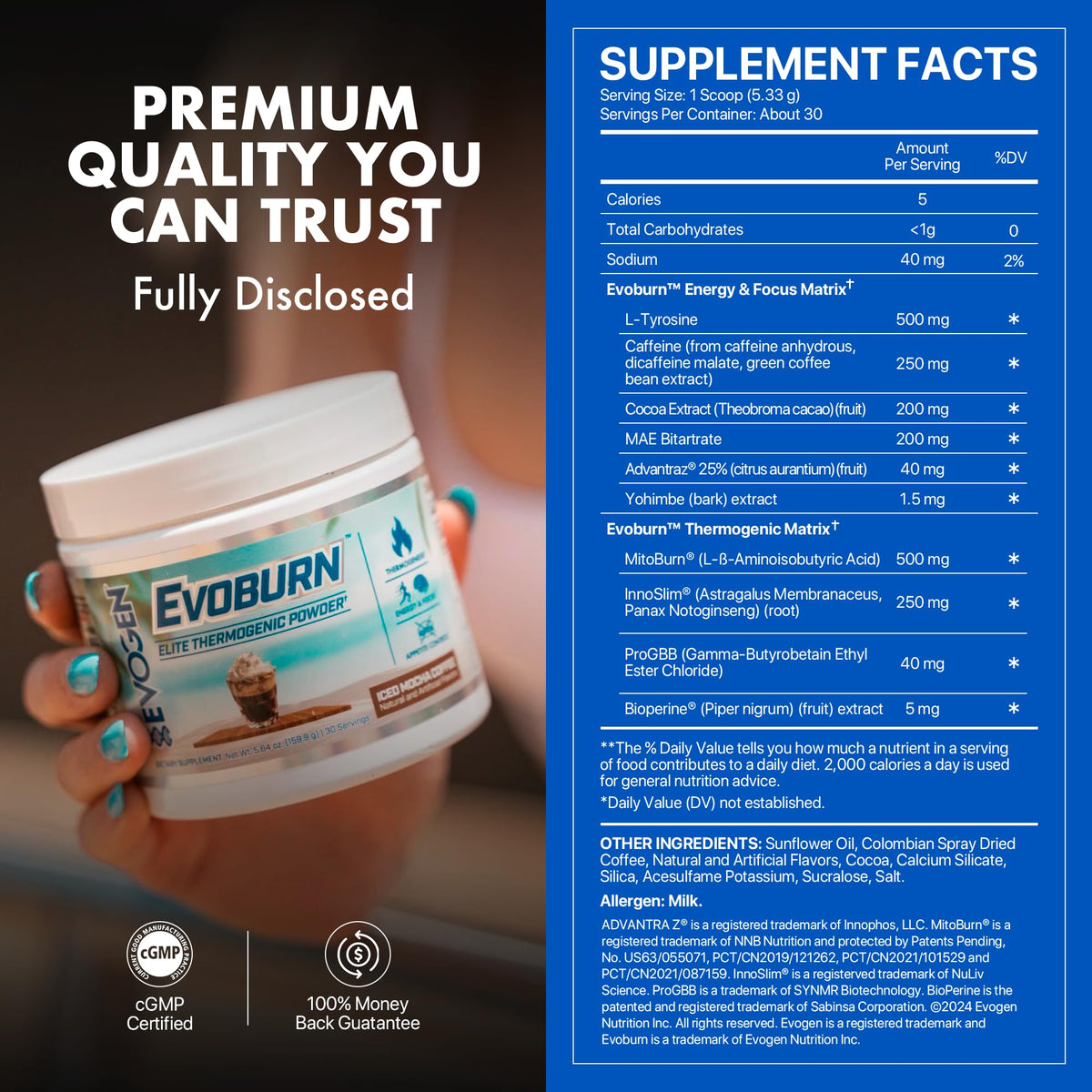 Evogen Evoburn Thermogenic | Mango | 30 Servings | MitoBurn, InnoSlim and ProGBB with caffeine, L-tyrosine, cocoa extract, DMAE and AdvantraZ for energy, focus and metabolism