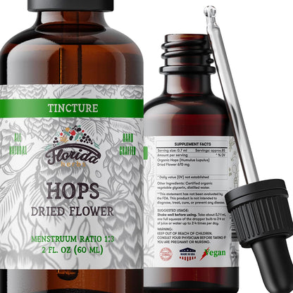 Hops Tincture, Organic Hops Extract Drops (Humulus Lupulus) Dried Flowers - Non-GMO 2 oz