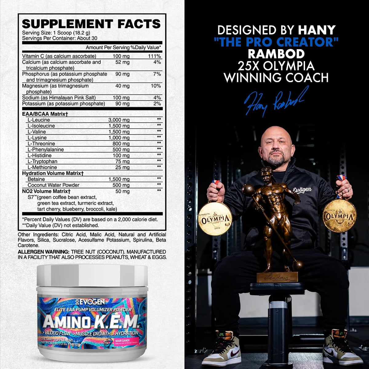 Evogen EVP 3D Amino K.E.M. Bundle – Stim Free Pre Workout Powder & EAA/BCAA Pump Volumizer for Muscle Growth, Hydration & Performance | Sour Candy