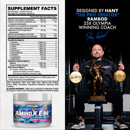 Evogen Amino K.E.M. EAA & BCAA | Tropic Thunder | 30 Servings | S7 nitric oxide blend with betaine anhydrous, coconut water and leucine for blood flow, muscle growth, hydration and recovery