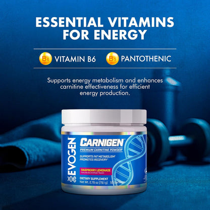 Evogen Carnigen Supports Energy and Metabolism | Raspberry Lemonade | 50 Servings