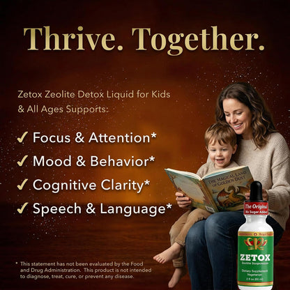 ZETOX | Zeolite Detox for Kids and Adults | Enhanced with Methyl Vitamin B12 and D3 | Premium Grade Liquid Clinoptilolite Zeolite Drops | Supports Gentle Daily Detox, Energy, and Focus (60 Servings)