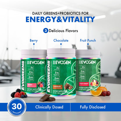 Evogen Evogreens Super Greens | Wellness | Berry | 30 Servings | Spirulina, Vitagranate pomegranate extract and Bacillus probiotics; properly dosed for recovery, detox and immune health