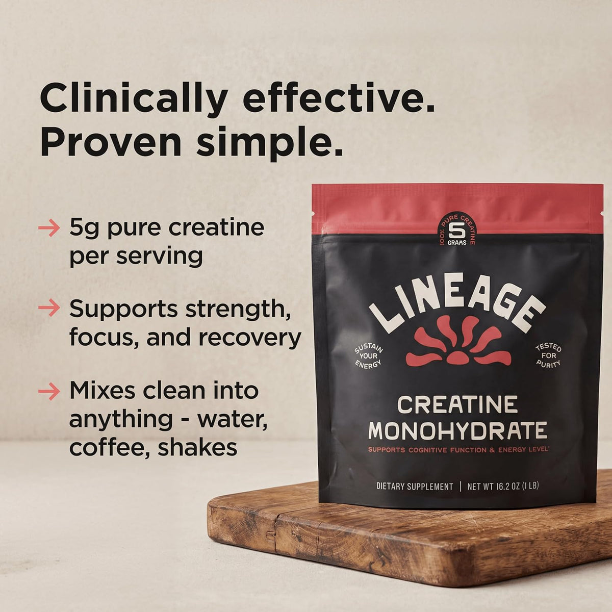 Lineage Provisions Creatine Monohydrate with Sea Salt, 90 Servings | Micronized creatine powder for training & performance with no artificial ingredients.