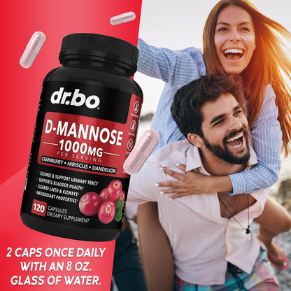 D Mannose Supplements for Women Pills - Natural D-Mannose 500mg Capsules, Cranberry DMannose Pills 1000mg Per Serving - Bladder Flush & Urinary Tract Cleanse Health Supplement - 120 Veg Capsules