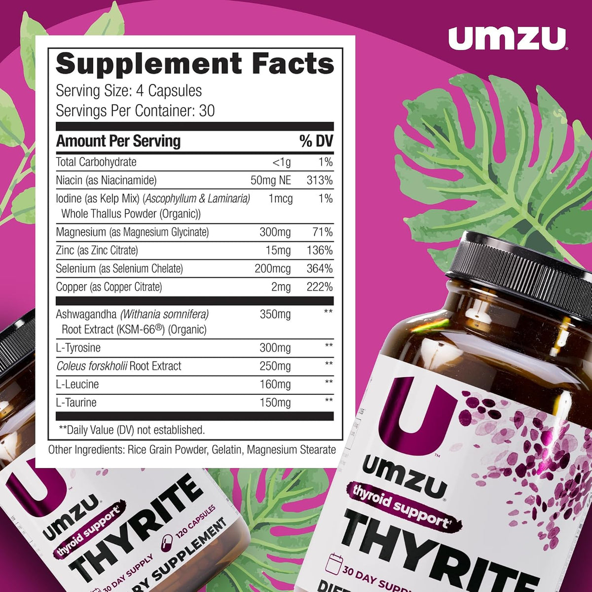 UMZU Thyrite Thyroid Support Supplement, 30 Day Supply | Magnesium, Zinc, Copper, Iodine, Selenium, Adaptogenic Herbs, Metabolism, Energy, Thyroid Function and Daily Wellness Support