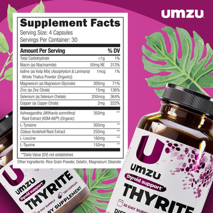 UMZU Thyrite Thyroid Support Supplement, 30 Day Supply | Magnesium, Zinc, Copper, Iodine, Selenium, Adaptogenic Herbs, Metabolism, Energy, Thyroid Function and Daily Wellness Support