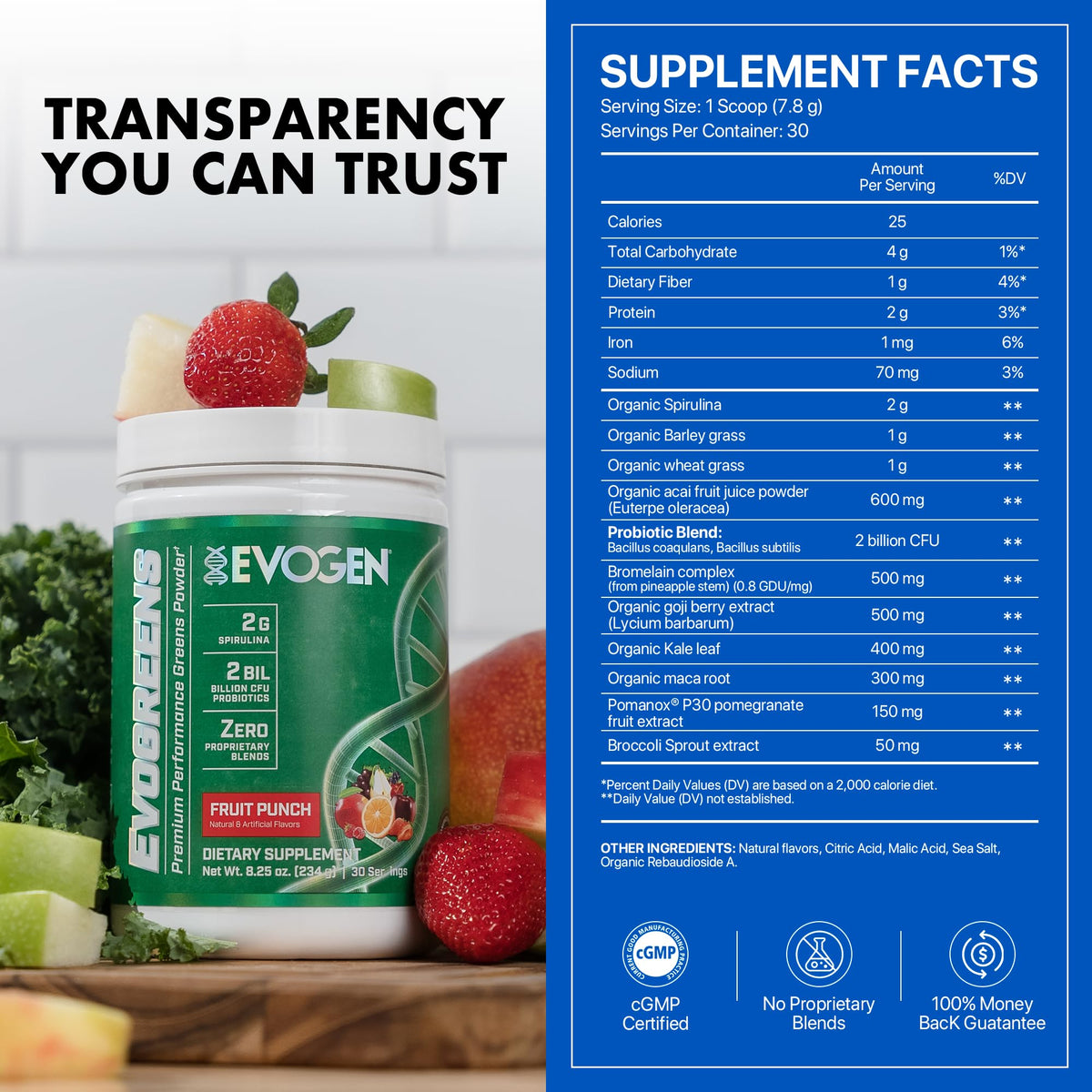 Evogen Evogreens Super Greens | Wellness | Berry | 30 Servings | Spirulina, Vitagranate pomegranate extract and Bacillus probiotics; properly dosed for recovery, detox and immune health