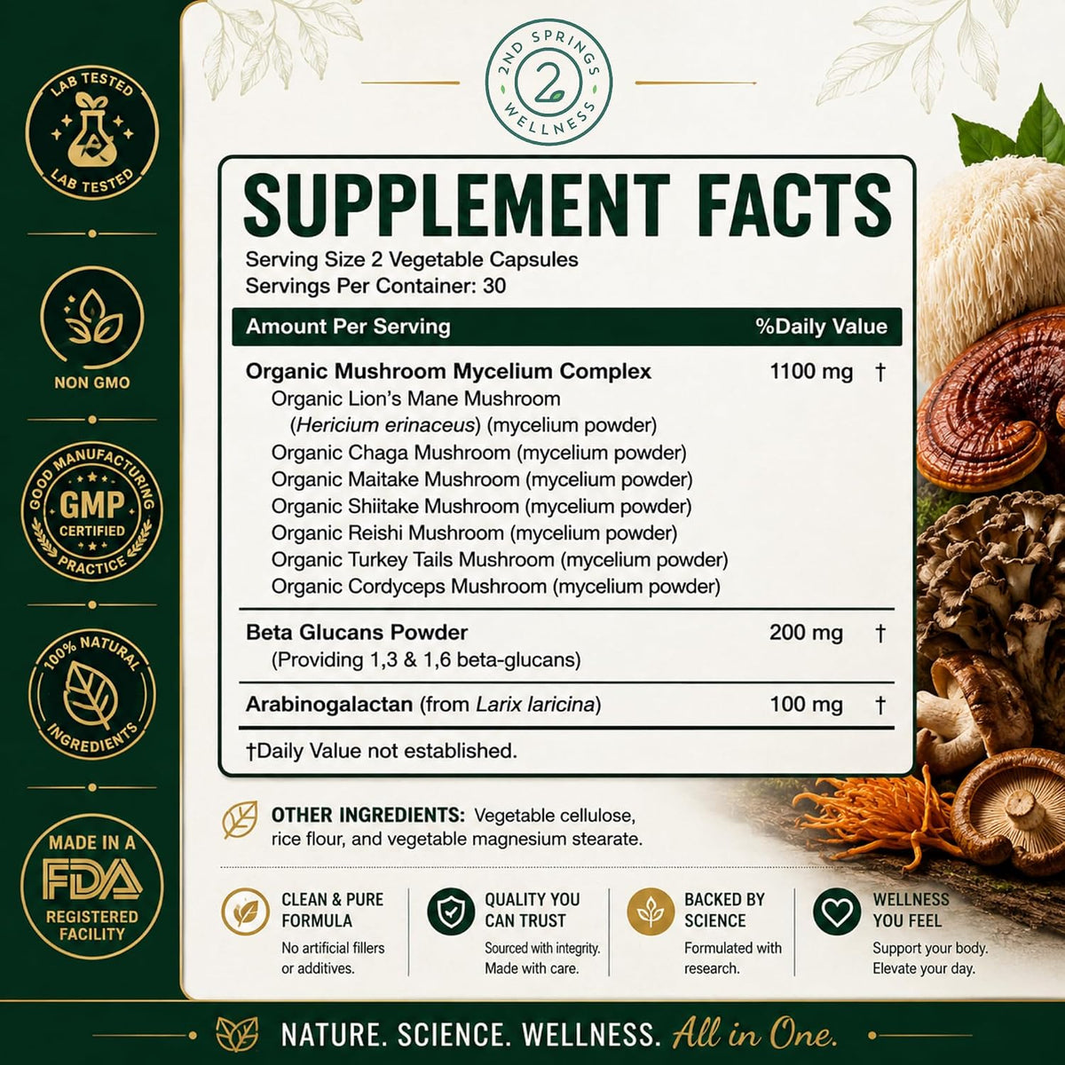 7 Organic Mushroom Complex - 7 Mushroom Supplement | Immune Support Nootropic & Adaptogenic, Lion's Mane, Chaga, Maitake, Shiitake, Reishi, Turkey Tails, Cordyceps, Capsules
