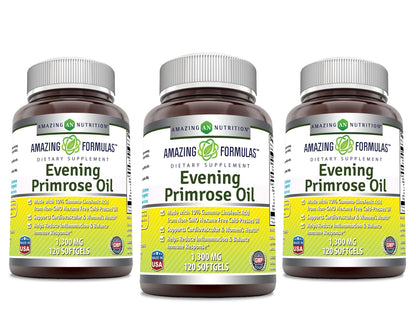 Amazing Formulas Evening Primrose Oil 1300mg, 10% GLA, Softgels Supplement | Hexane Free Cold Pressed Oil | Non-GMO | Gluten Free (250 Count)