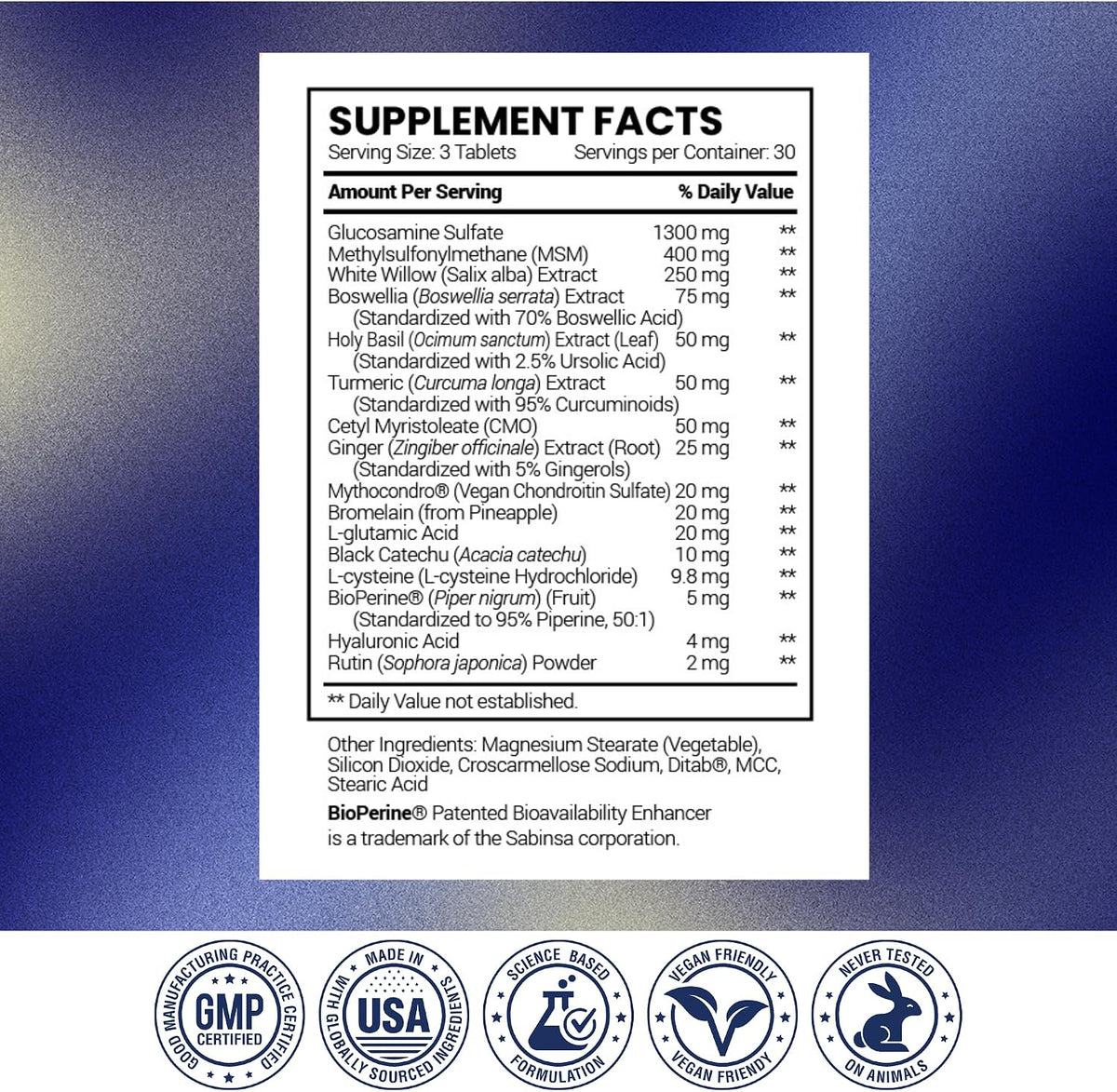 Research Verified Joint Support - Glucosamine, MSM, Turmeric, Boswellia, BioPerine - Vegan - 270 Capsules - 3 Month Supply