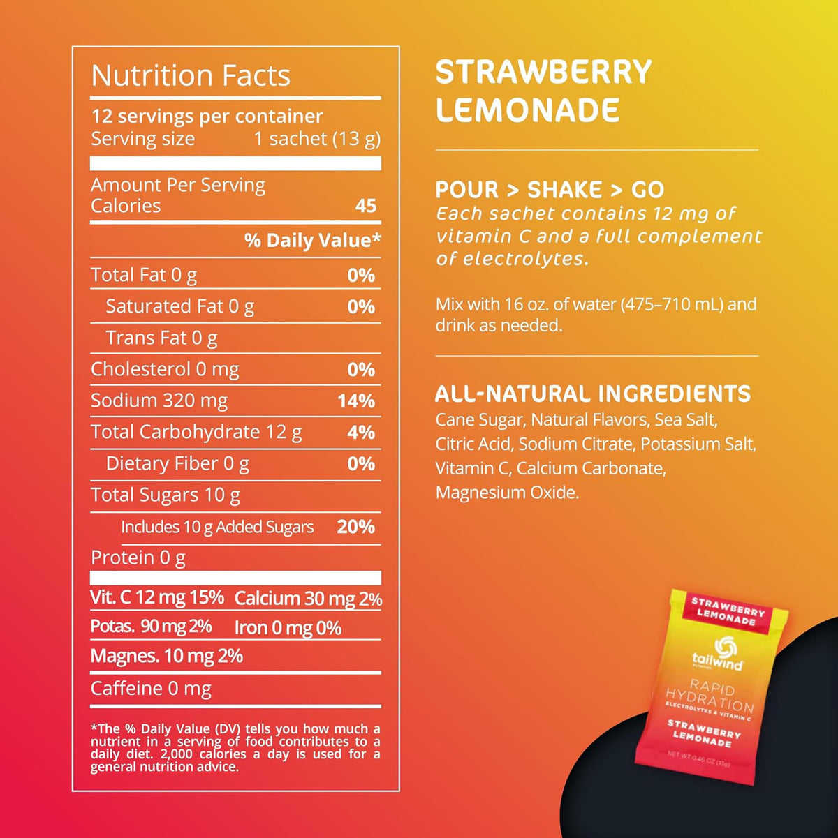 Tailwind Nutrition Rapid Hydration, Strawberry Lemonade, 12 Servings