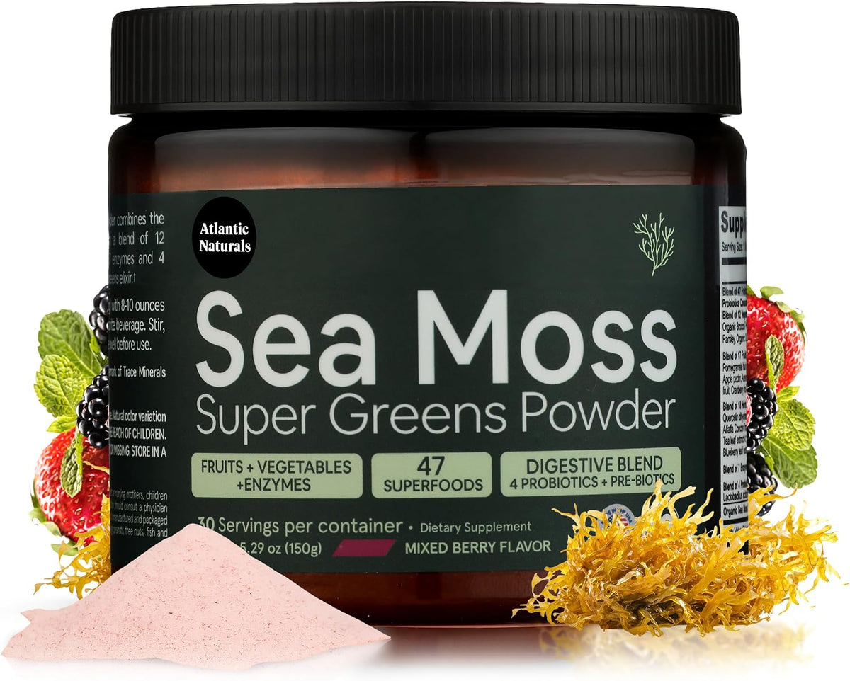 Atlantic Naturals Total Wellness Trio – Organic Irish Sea Moss Capsules 120ct + Sea Moss Super Greens Powder + Sea Moss Gummies with Lion's Mane | Complete Daily Wellness Routine