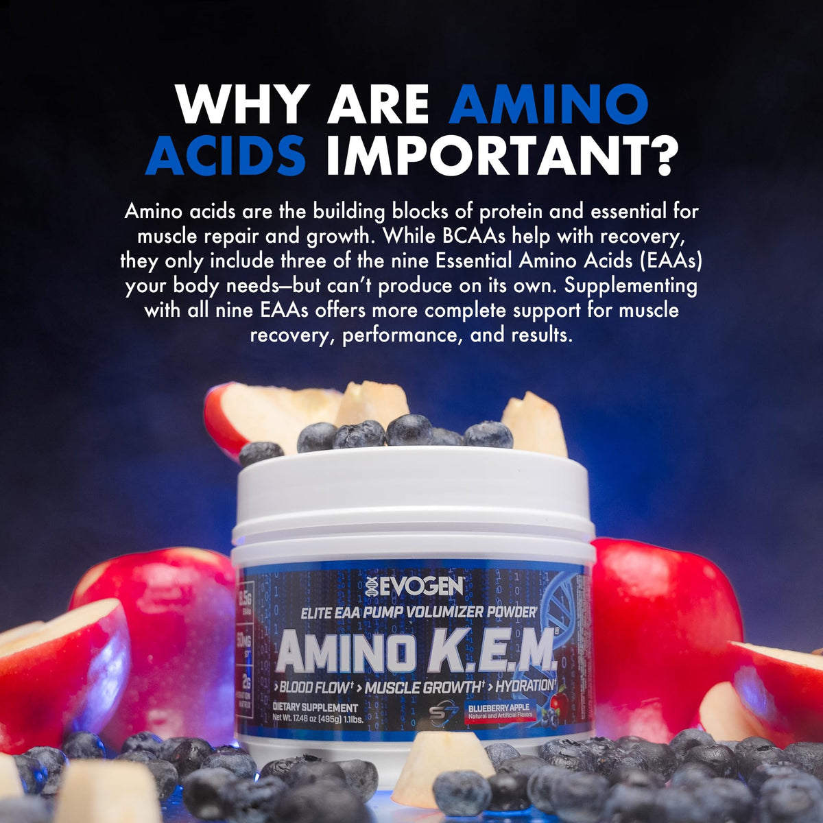 Evogen Amino K.E.M. EAA & BCAA | Tropic Thunder | 30 Servings | S7 nitric oxide blend with betaine anhydrous, coconut water and leucine for blood flow, muscle growth, hydration and recovery