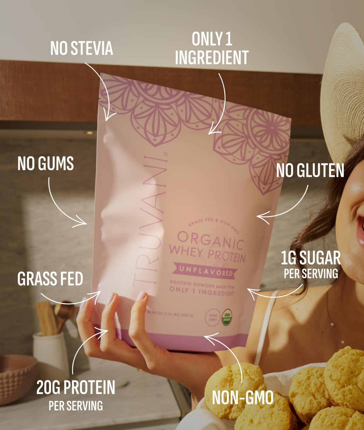 Truvani Organic Whey Protein Powder | Vanilla | 1 Serving | 20g Grass Fed Whey Protein | USDA Organic & Non-GMO | Gluten Free | No Gums, No Soy, No Stevia, No Added Sugars