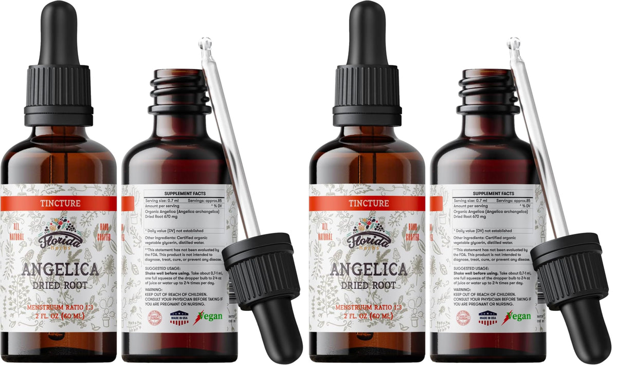 Angelica Tincture, Organic Angelica Extract (Angelica archangelica) Dried Root Herbal Supplement, Non-GMO in Cold-Pressed Organic Vegetable Glycerin, 700 mg, 2 oz (60 ml)