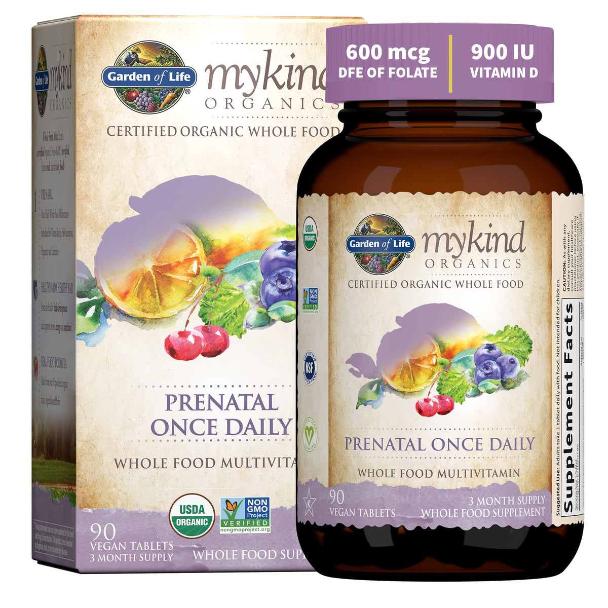 Garden of Life Organics Prenatal Vitamin: Folate for Energy & Healthy Fetal Development & Vitamin D