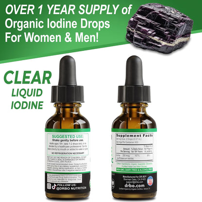 Iodine Liquid Drops Potassium Iodide - 1 Year Supply Pure Clear Organic Iodine Drops Supplement Plus Thyroid Support - Organic Potassium Iodide Liquid Supplement Tincture Thyroid Supplements 1 Fl Oz
