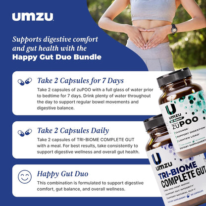 UMZU Gut Cleanse & Daily Digestive Support Bundle | zuPOO 7-Day Cleanse + Tri-Biome 3-in-1 Gut Health Formula with Prebiotics, Probiotics & Postbiotics | Supports Regularity, Microbiome & Gut Lining