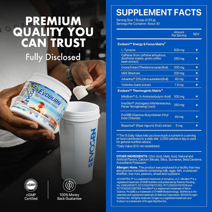 Evogen Evoburn Thermogenic | Mango | 30 Servings | MitoBurn, InnoSlim and ProGBB with caffeine, L-tyrosine, cocoa extract, DMAE and AdvantraZ for energy, focus and metabolism
