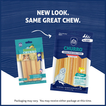 Himalayan Dog Chew Churro, Soft Yak Cheese Treat, Peanut Butter, 4 Sticks | 100% Natural, Soft Density Dental Support, Gluten Free, Healthy Safe Dog Treats for All Breeds and Ages, Lactose & Grain Free