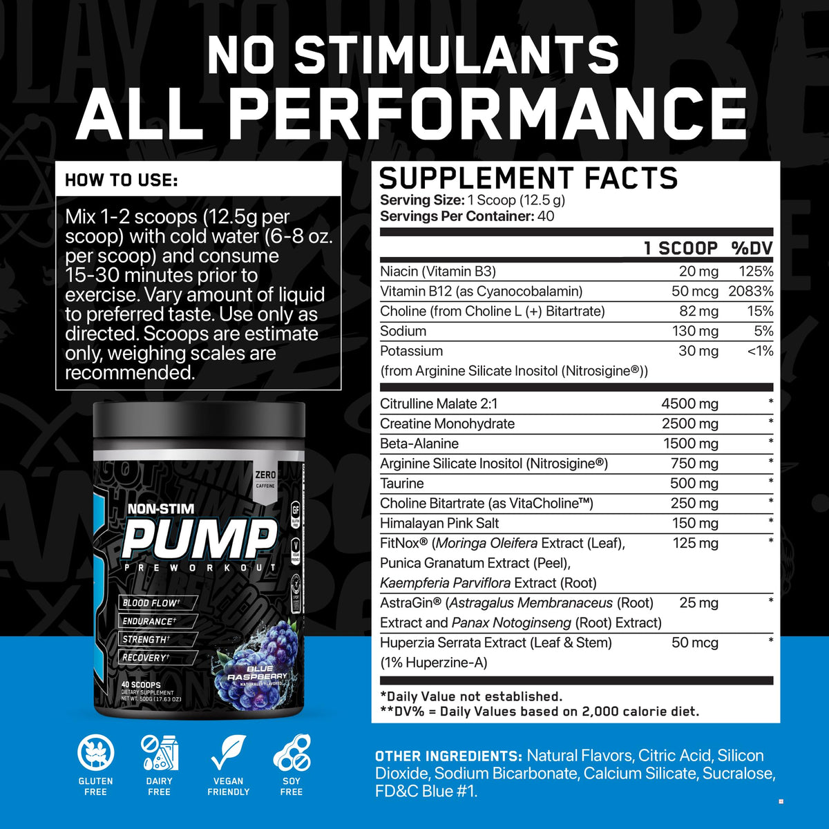 All Black Everything Non Stim Pre-Workout | Preworkout Energy Drink Mix | Caffeine Free | Creatine, Beta Alanine & Citrulline | Energy Supplement for Men & Women | Sour Gummy Bear | 40 Servings