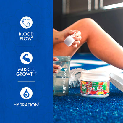 Evogen Amino K.E.M. EAA & BCAA | Tropic Thunder | 30 Servings | S7 nitric oxide blend with betaine anhydrous, coconut water and leucine for blood flow, muscle growth, hydration and recovery