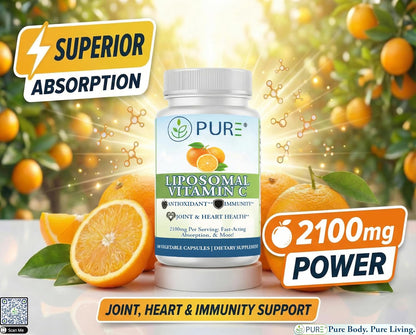 PURE® Liposomal Vitamin C 2100mg - 180 Capsules, 60 Servings - High Absorption Immune Support Supplement with Sunflower Lecithin - Bioavailable Antioxidant for Collagen & Skin - Made in USA