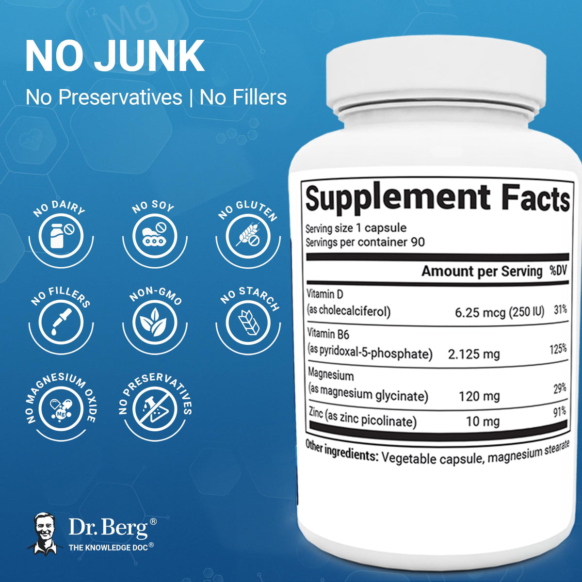 Dr. Berg Magnesium Glycinate 150ct – 4-in-1 Chelated for Muscle, Nerve, Sleep & Stress Support*– w/ D3, B6 & Zinc – 4X Lab-Tested – No Fillers – Formulated in USA, GMP-Certified