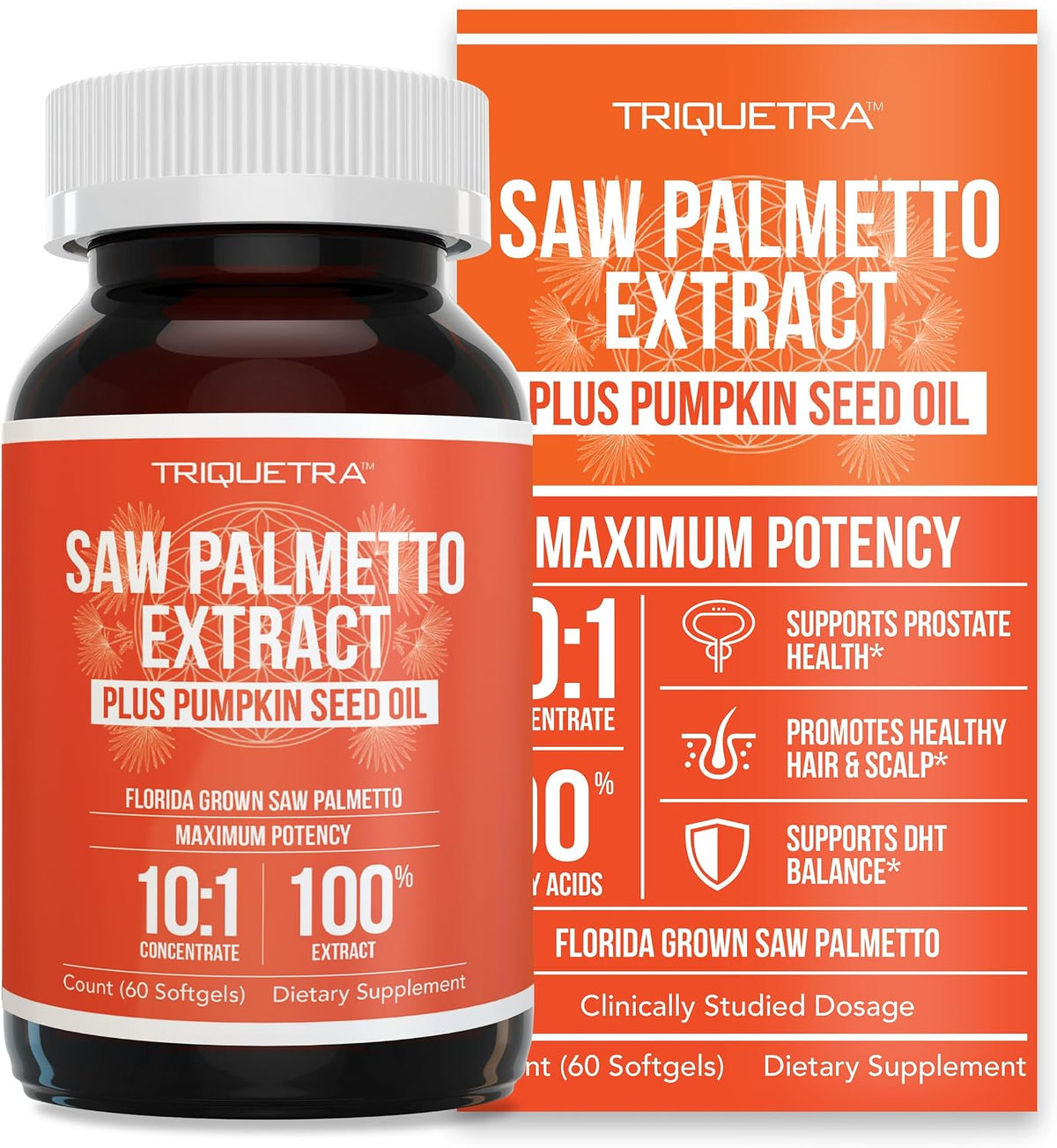 Saw Palmetto Extract – 10X Potency, Pharmaceutical Grade Strength - Plus Pumpkin Seed Oil - Supports Prostate Health, Relieves Urination Issues, Supports Hair Growth, DHT Blocker – 60 Softgels