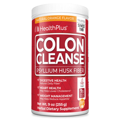 Health Plus Colon Cleanse Psyllium Husk Fiber Powder, 12 oz, 48 Servings | Gluten free daily fiber powder; supports the body's natural detoxification process, regularity, and digestive wellness