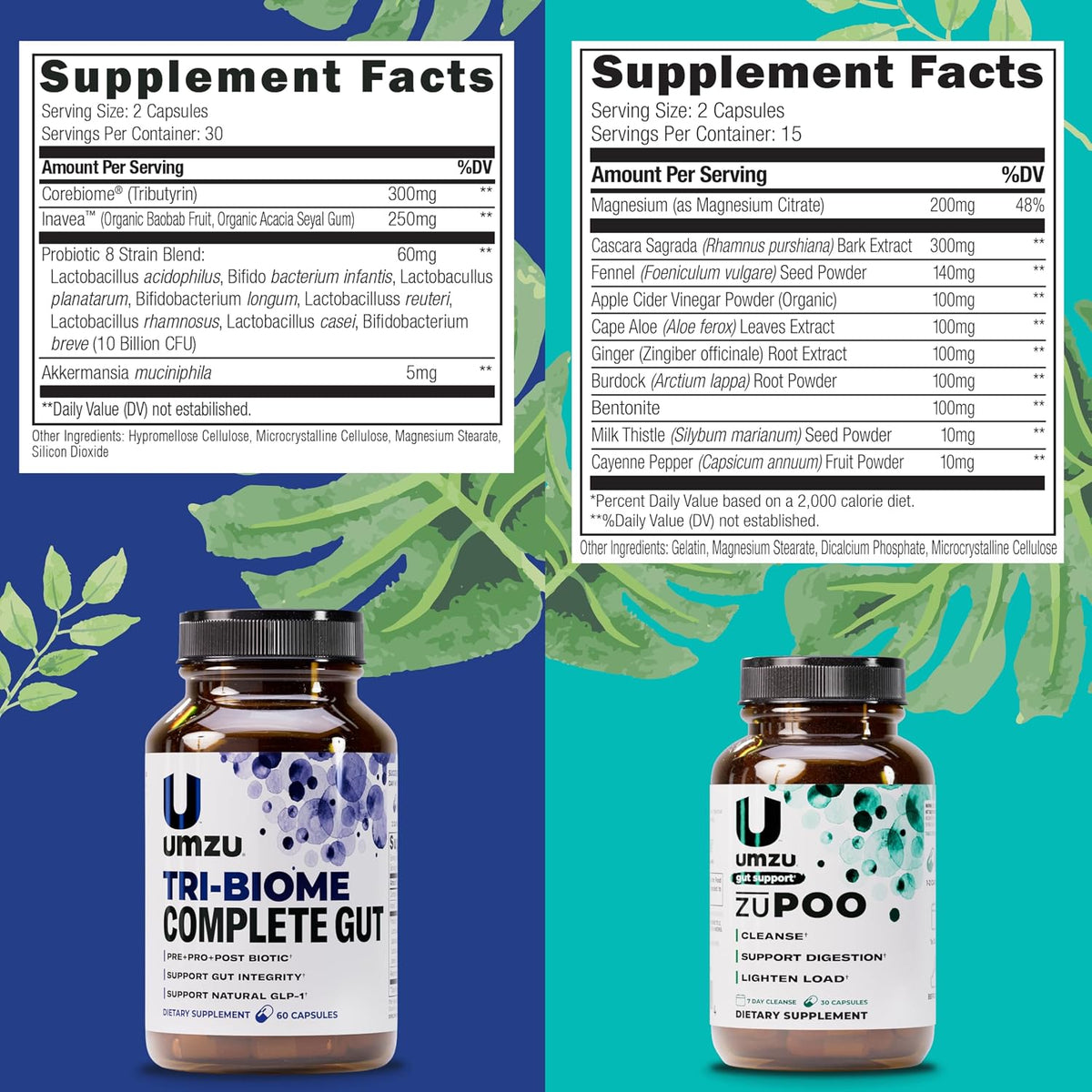 UMZU Gut Cleanse & Daily Digestive Support Bundle | zuPOO 7-Day Cleanse + Tri-Biome 3-in-1 Gut Health Formula with Prebiotics, Probiotics & Postbiotics | Supports Regularity, Microbiome & Gut Lining