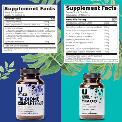 UMZU Gut Cleanse & Daily Digestive Support Bundle | zuPOO 7-Day Cleanse + Tri-Biome 3-in-1 Gut Health Formula with Prebiotics, Probiotics & Postbiotics | Supports Regularity, Microbiome & Gut Lining