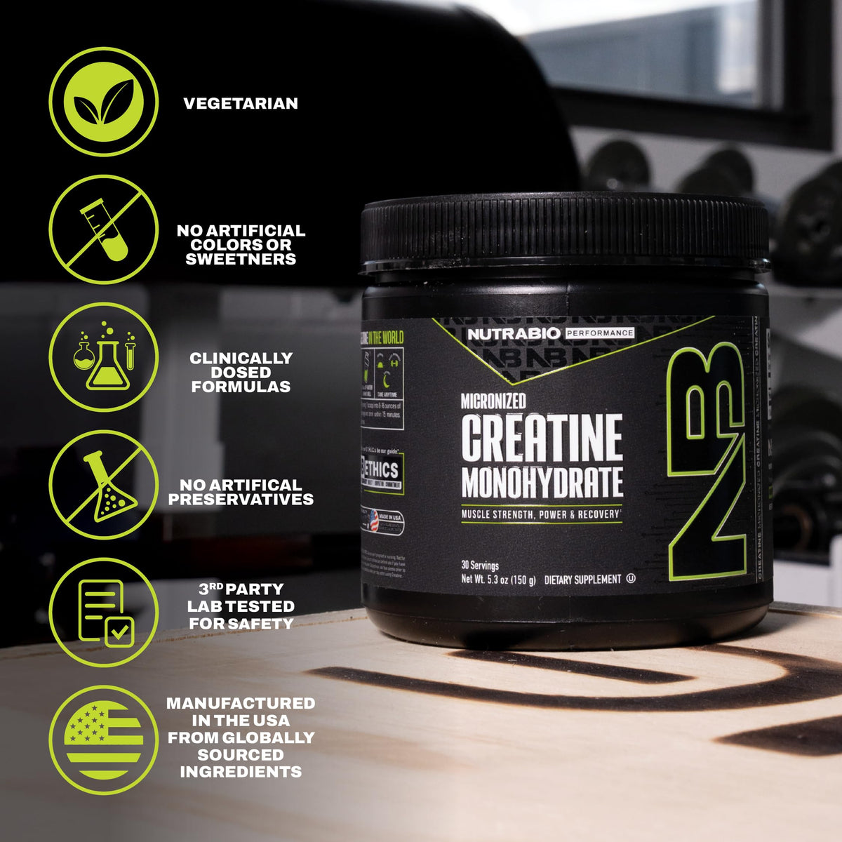 NutraBio Pure Micronized Creatine Monohydrate Powder Supplement, Unflavored, (300 g) - Supports Bulk Muscle Energy, Recovery, and Strength - HPLC Tested Creatine Powder Supplement for Men and Women
