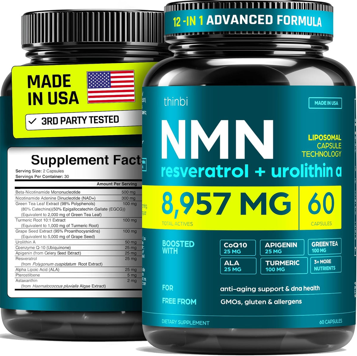 Thinbi NMN & NAD Supplement with Urolithin A, 60 Count