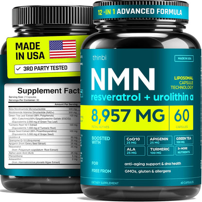 Thinbi NMN & NAD Supplement with Urolithin A, 60 Count