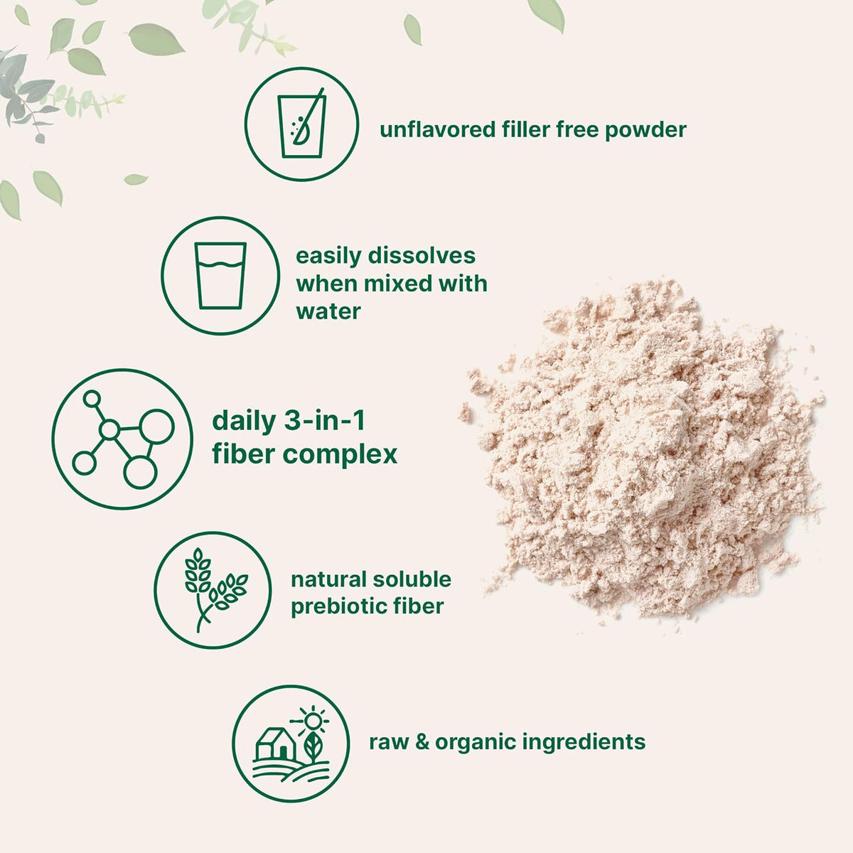 Micro Ingredients Organic Triple Fiber Powder, 2lb | Natural Prebiotic to Support Digestive & Gut Health | Soluble, Easily Digestible | Unflavored, Vegan