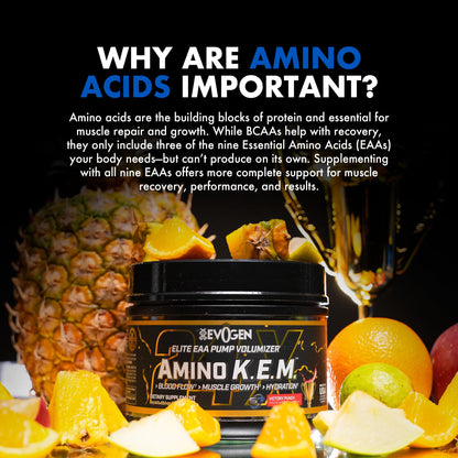 Evogen Amino K.E.M. EAA & BCAA | Tropic Thunder | 30 Servings | S7 nitric oxide blend with betaine anhydrous, coconut water and leucine for blood flow, muscle growth, hydration and recovery