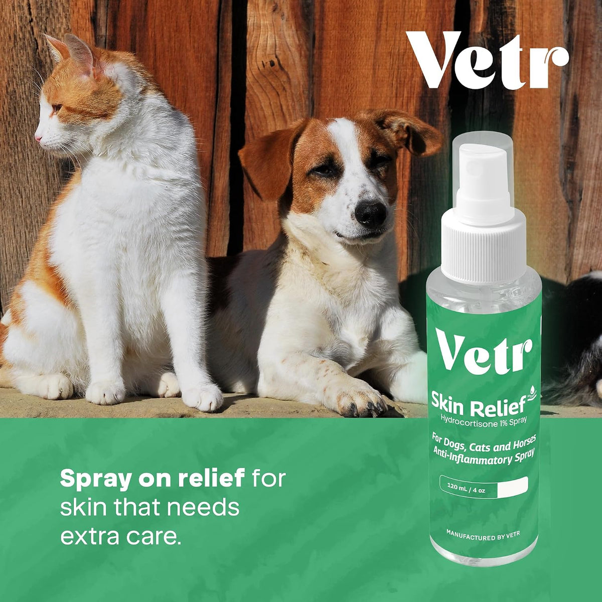 vetr Skin Relief Hydrocortisone Spray for Dogs - Topical Support for Itchy Skin and Hot Spots - 4 oz (120mL) - Vet-Formulated in USA