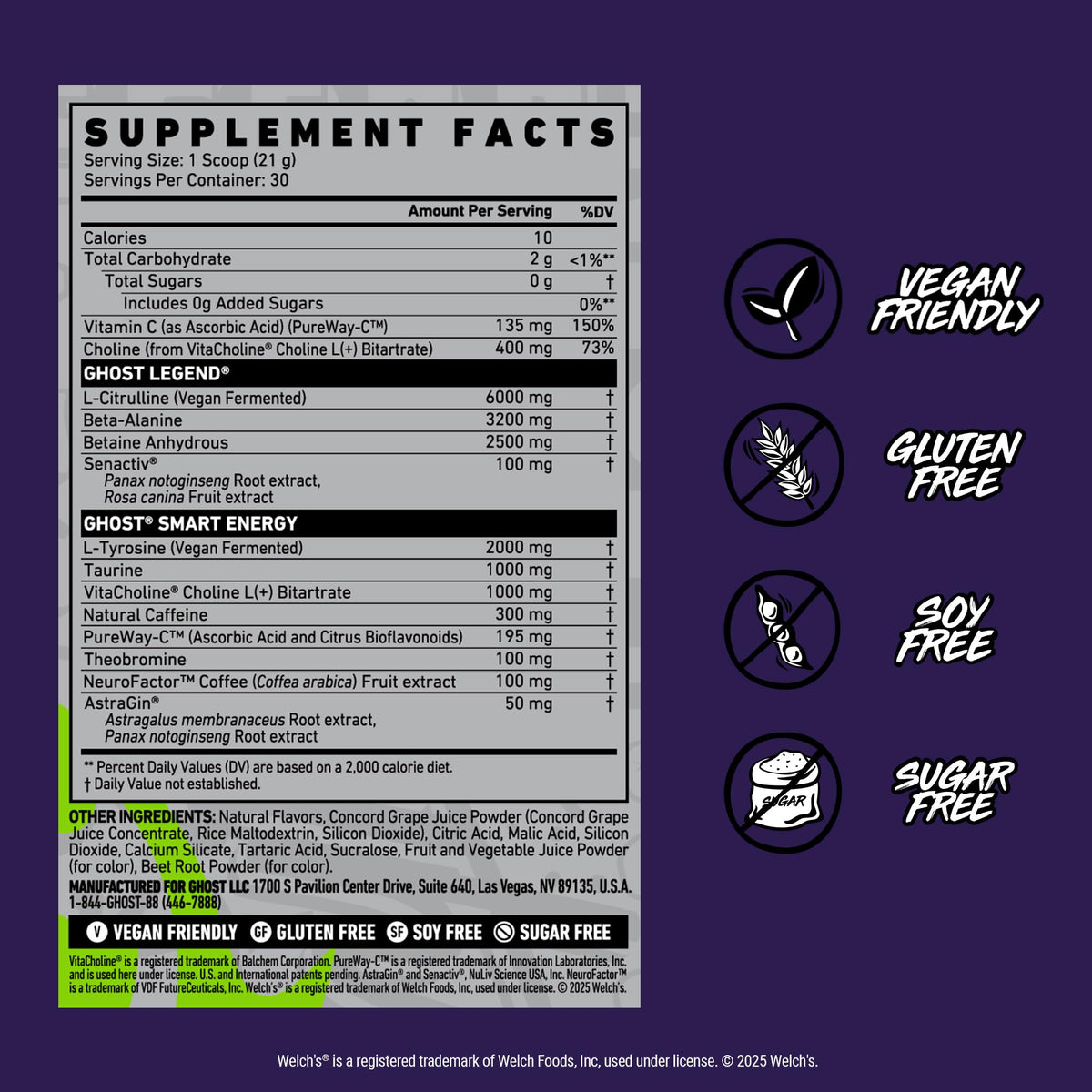 GHOST Legend Pre Workout Powder, Sonic Cherry Limeade - 30 Servings – Pre-Workout for Men & Women with Choline, L-Citrulline, & Beta Alanine for Energy & Focus