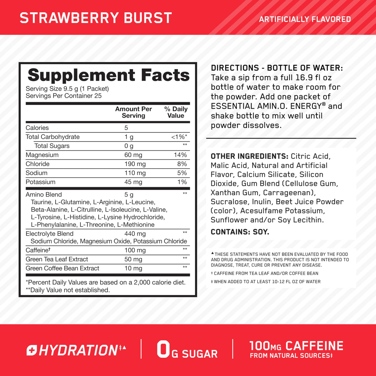 Optimum Nutrition, Amino Energy Powder Plus Focus, with Bcaa, Electrolytes, and Caffeine, Watermelon, 30 Servings | Contains BCAAs, Electrolytes, 100 mg Caffeine, 5g Amino Acids, Zero Sugar, Supports Hydration, Banned Substance Tested