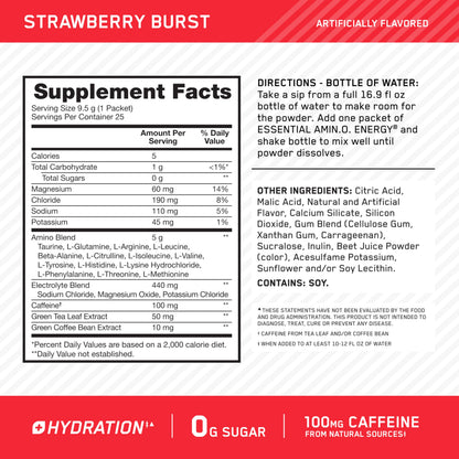 Optimum Nutrition, Amino Energy Powder Plus Focus, with Bcaa, Electrolytes, and Caffeine, Watermelon, 30 Servings | Contains BCAAs, Electrolytes, 100 mg Caffeine, 5g Amino Acids, Zero Sugar, Supports Hydration, Banned Substance Tested