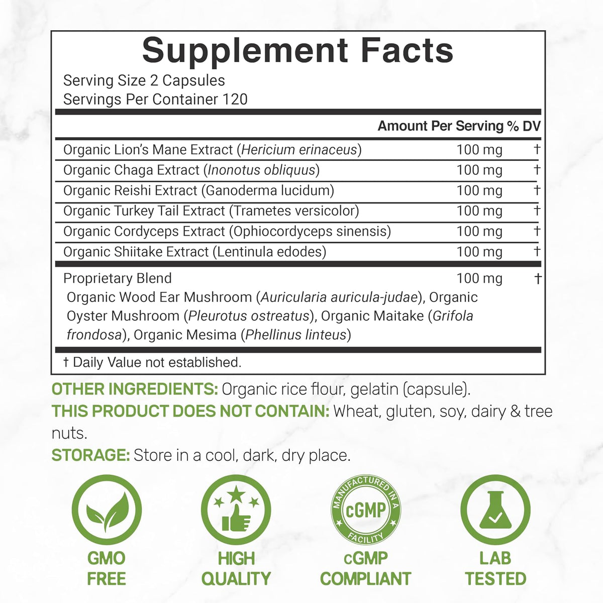 Organic 10-in-1 Mushroom Supplement, 240 Capsules – Lions Mane, Turkey Tail, Reishi, Cordyceps & More Mushroom Complex – Immune, Energy & Nootropic Brain Support – Non-GMO
