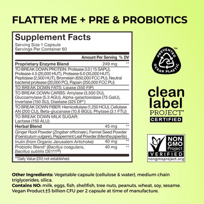 HUM Flatter Me Digestive Enzymes, Digestion & Bloating Support, 60 Count